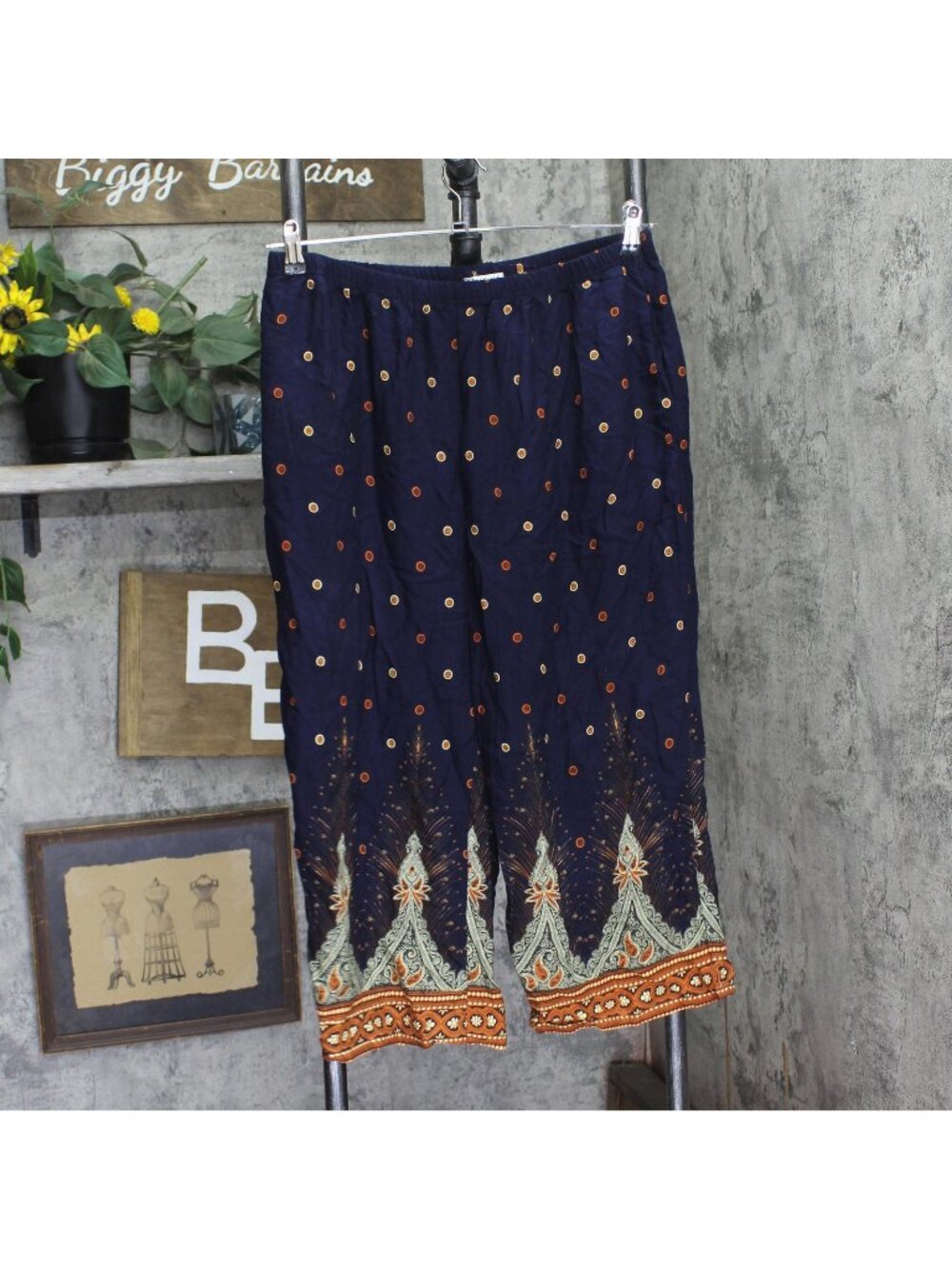 NEW Ekouaer Womens Cropped Woven Pajama Capri Pants Blue Multi L